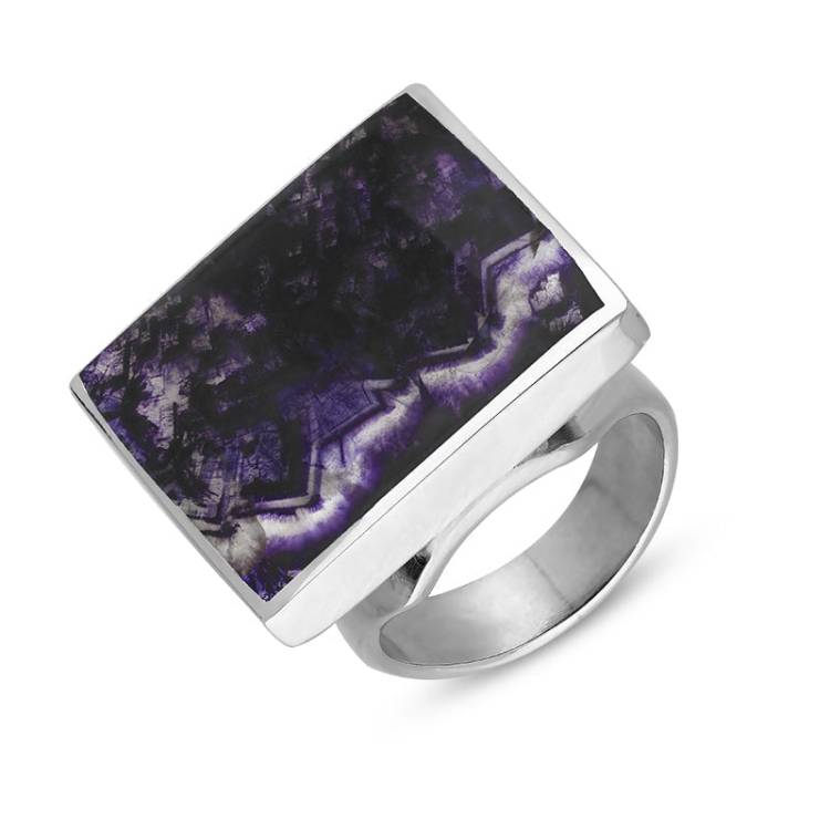18ct White Gold Blue John King's Coronation Hallmark Medium Square Ring - K